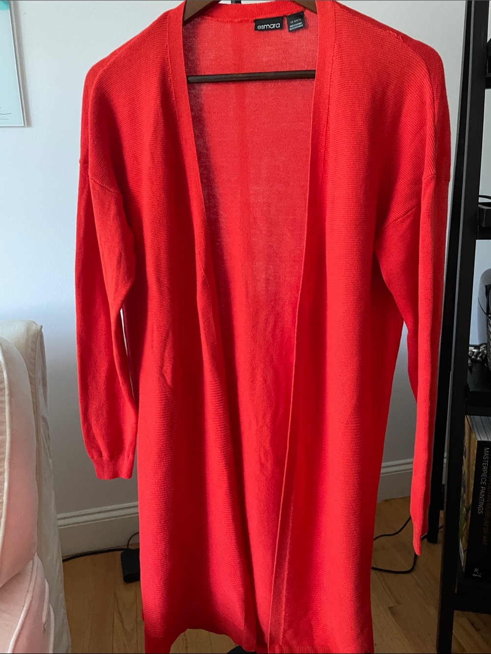 Long Open-Front Red Cardigan Sweater by esmara